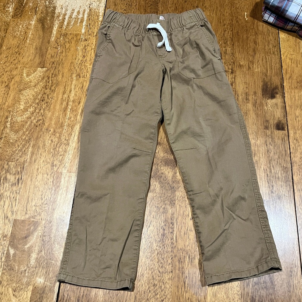 Cat & Jack Boys Straight Dark Khaki Pants Drawstrings Size 6 With Pockets